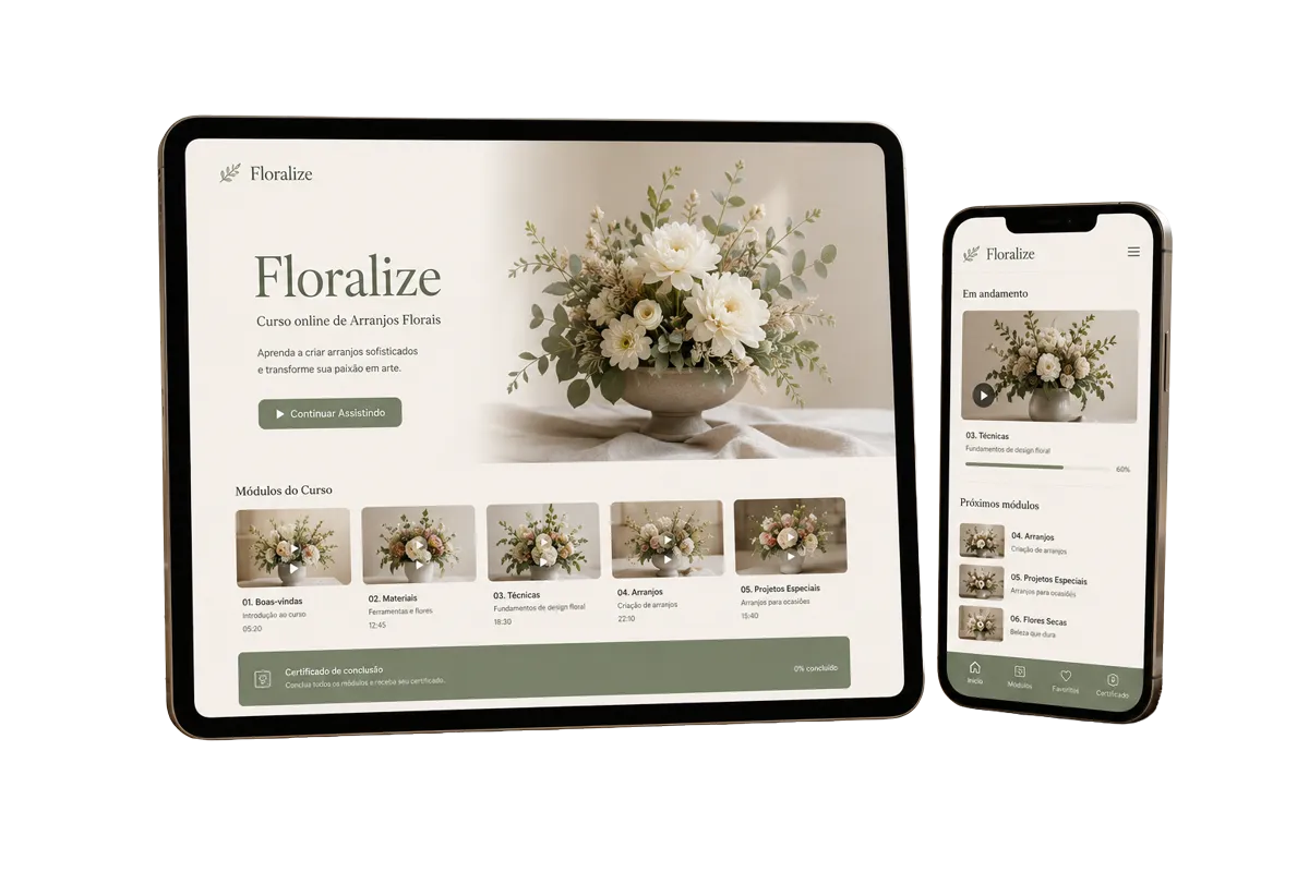 Curso Floralize no tablet e no celular